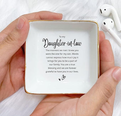 HatafaFurni Daughter In Law Gift, Ring Dish, Jewelry Dish, Present For Daughter In Law, Daughter In Law Birthday Gift, Bonus Daughter Gift, Future Daughter Gift From Mother In Law, White, mil01