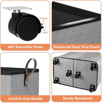 Laundry Basket with Wheels, Collapsible Laundry Baskets, Laundry Hamper with Handles Detachable Wheels, Rolling Laundry Basket, Dirty Clothes Hamper for Bathroom, Dorm, Bedroom, Grey, 136L