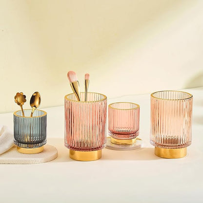 LEICURACE Makeup Brush Holder Organizer,Toothbrush Holders,Desk Pen Pencil Holder,Multifunctional Vintage Glass Brush Cup(A3-28-US)