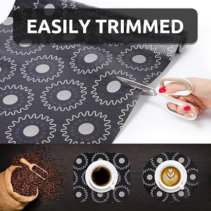 12X120 Inch Shelf Liner for Kitchen Cabinets, PVC Drawer Liner for Dresser Non-Slip Bathroom, Non-Adhesive Cabinet Liner Washable (Black Circle)(1 Roll)