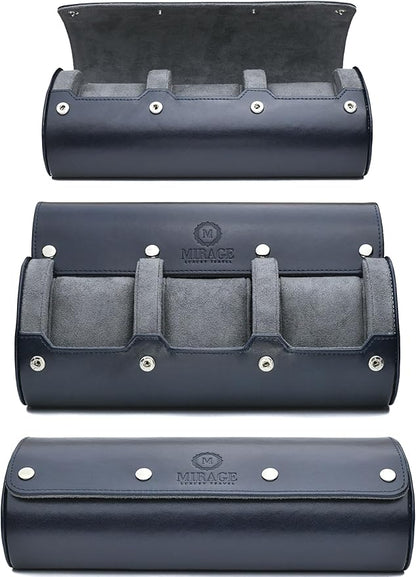 Watch Case Travel Organizer - Watch Roll Case - 3 Watch Case Display Storage - Watches Accessory Gift - Midnight Blue Vegan Leather