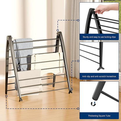 Whitmor Spacemaker Folding Drying Rack, Indoor Clothes Organizer with Patent-Pending Design, Space Saving, 6" L x 26" W x 51.5" H, Black