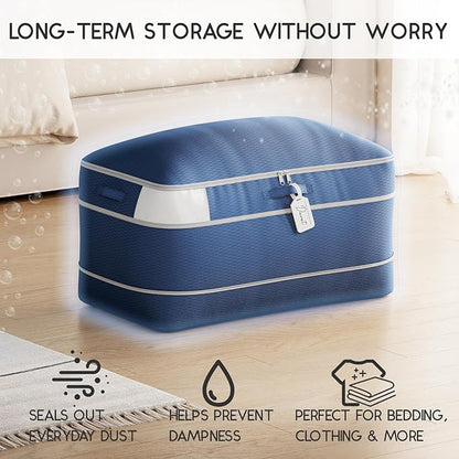 Homsorout Compression Storage Bags for Comforters - 4 Pack Long Large 100L Compression Bags, 3-Layer Washable Ultra Space Saving Self Comforter Storage Bag for Blankets, Sheets, Clothes, Navy Blue