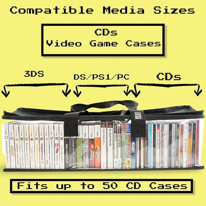 Made Easy Kit Clear View Media Storage Bag for CDs, & Video Game Cases- Protect Your Collection & Preserve The Quality of Your Cases - Stackable, Space-Saving, Fits 50 (Black CD, 4-Pack)