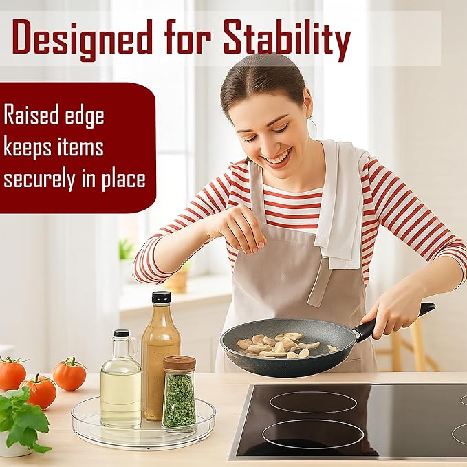 3 Pack Lazy Susan Turntable Organizer 9.25” Clear PET BPA-Free 360° Rotating Storage with Non-Skid Base & Raised Rim Thick Shatter- Plastic Spice Rack for Kitchen Cabinet, Pantry, Fridge & Bathroom