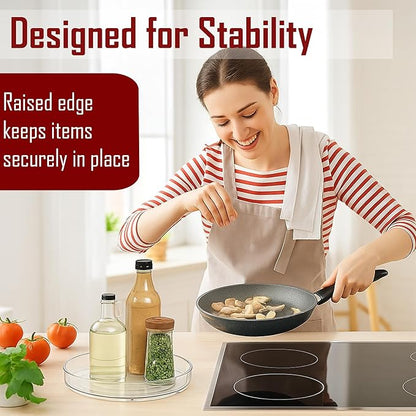 3 Pack Lazy Susan Turntable Organizer 9.25” Clear PET BPA-Free 360° Rotating Storage with Non-Skid Base & Raised Rim Thick Shatter- Plastic Spice Rack for Kitchen Cabinet, Pantry, Fridge & Bathroom
