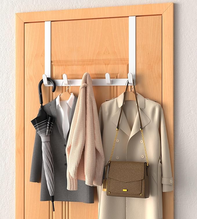 CHAUNCEY HOME Long Over The Door Hooks with 15.75-inch Arms for Easier Access by Women, Heavy Duty Door Hanger for Winter Coat, L16U, Fits Standard 1 3/4'' Doors, Towel Racks Organization, White