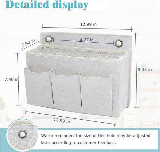 Wall Hanging Organizer Bag/Hanging Baskets with Large Mesh Compartment & 3 Pockets，Over the Door Organizer Space Saving Storage for Bedroom,RV Camper, Closet (White- 1 Pack)