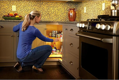 Rev-A-Shelf 28" Kidney Shaped Dual Tier Lazy Susan Shelf Organizer for Corner Base Kitchen Cabinets, Plastic Home Storage, White, 6472-28-11-52