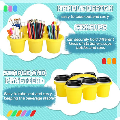 6 Pack Classroom Caddy Organizer with Handle, Plastic Art Caddy Holder, 6 Compartments for Desk, Table, Office, Crafts, Crayon, Marker, Pencil, School Supplies (12 x 9 x 3.5 Inch)
