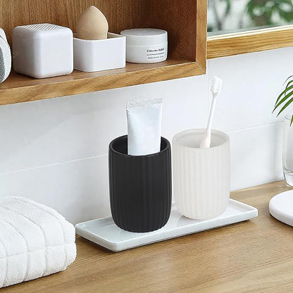 VivaBelle 8 oz Toothbrush Holders for Bathroom, Ceramic Tooth Brushing Dispenser, Small Tooth Brush Organizer for Countertop, Toothpaste Storage Stand, Tumbler Storage Cup for Makeup Brushes -White