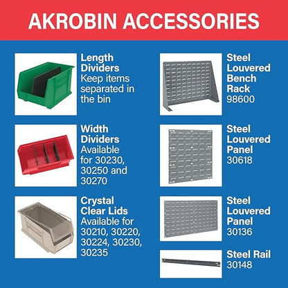 Akro-Mils 30210 AkroBins Plastic Storage Bins, Space-Saving Stackable Bins for Garage, Pantry, Craft Organization, 5" x 4" x 3", Stone, 6-Pack
