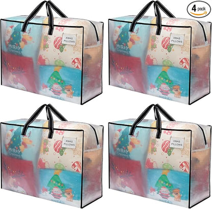 VENO 4 Pack Moving Bags, Christmas Storage Containers, Storage Totes, Zipper On Top, Sturdy, Storage Bags for Camping, Clothes, Bedding, Comforters, Pillows (27 Gallon Clear, 4 Pack)