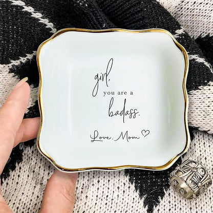 HatafaFurni Daughter Gift From Mom, Ring Dish For Girl Daughter, White Ceramic Jewelry Dish, Personalized Trinket Tray, Mother And Daughter, Wedding Gift, Graduation Birthday Gift