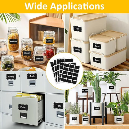 230 Pcs Labels for Jars, 2 Size Waterproof Chalkboard Labels for Food Containers, Storage Bins, Mason Jars, Reusable Blackboard Stickers with 1 Erasable Chalk Marker (Irregular Shape)