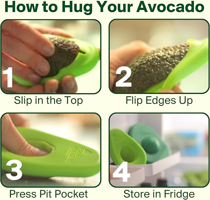 Food Huggers Avocado Huggers 2pc Silicone Reusable Avocado Savers with Pit Storage | BPA Free, Dishwasher Safe Holder | Large & Small Set