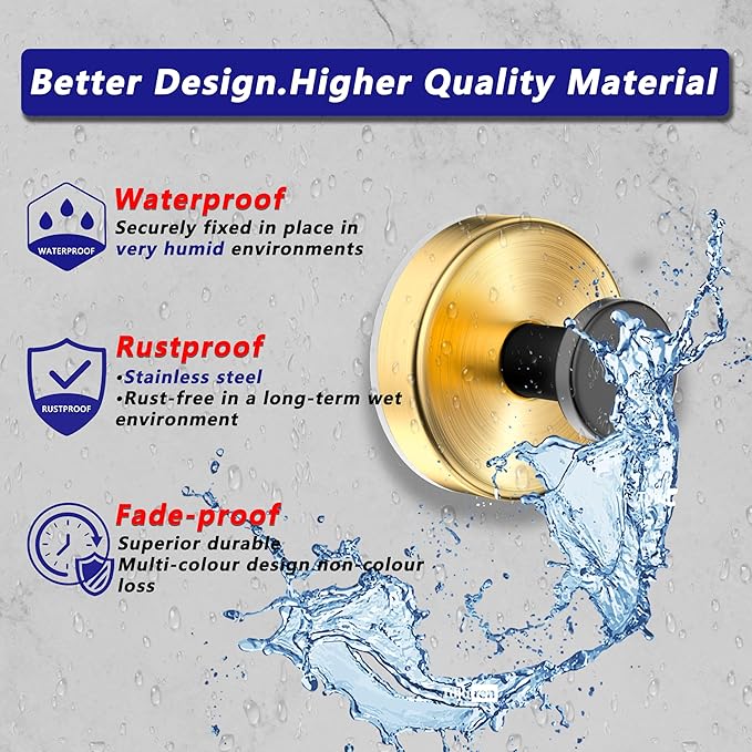 Suction Cup Hooks for Shower,Wreath Hanger for Front Door,Removable No Drill Towel Loofah Hooks,Upgraded 15 lbs Strong Suction for Bathroom,Wall,Glass,Stainless Waterproof- Black Gold 2 Pcs