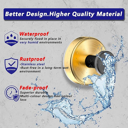 Suction Cup Hooks for Shower,Wreath Hanger for Front Door,Removable No Drill Towel Loofah Hooks,Upgraded 15 lbs Strong Suction for Bathroom,Wall,Glass,Stainless Waterproof- Black Gold 2 Pcs