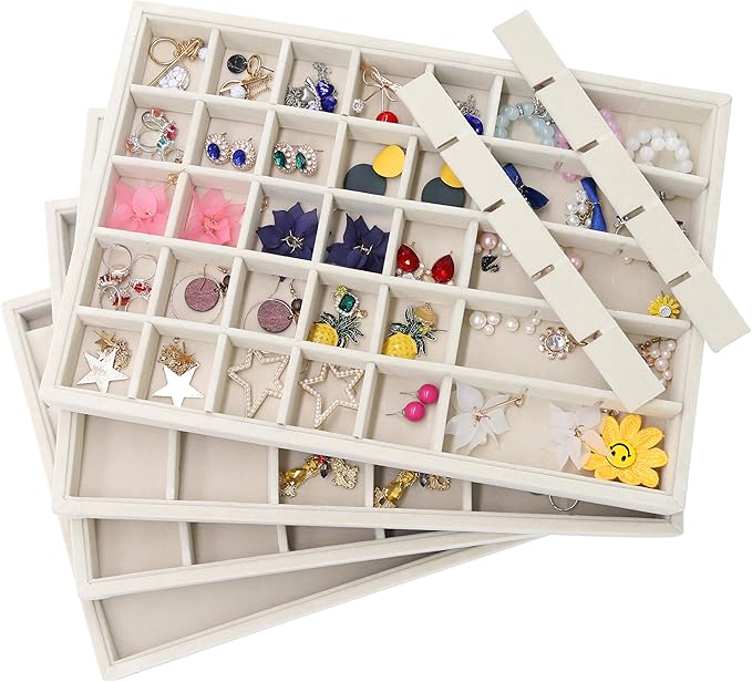 Stratalife Earring Organizer Stackable Jewelry Tray Drawer Organizer Removable Display Tray Organizer for Jewelry Necklace Earring Drawer Insert (40 Grid)