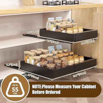 KLKE Pull Out Cabinet Organizer, Width Expandable (11.7"-19.7") Heavy Duty Slide Out Drawers Fixed with Adhesive Nano Film for Pots, Roll Out Shelf Storage For Kitchen,Pantry,Garage,Bathroom Storage