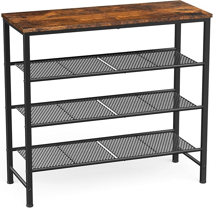 Kitsure Shoe Rack - 4-Tier Shoe Organizer with Wooden Top & Leveling Feet, Easy-Assembly, Rust-Resistant Metal Shoe Shelf for Closet, Entryway, Bedroom, 29.5" x 11.4" x 24.8", Brown
