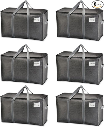 VENO 6 Pack Moving Bags and Large Christmas Storage Bins with lids. Alternative to Moving Boxes, Packing Supplies for College. Extra Large Heavy Duty Totes for Packaging (Dark Gray, 6 Pack)
