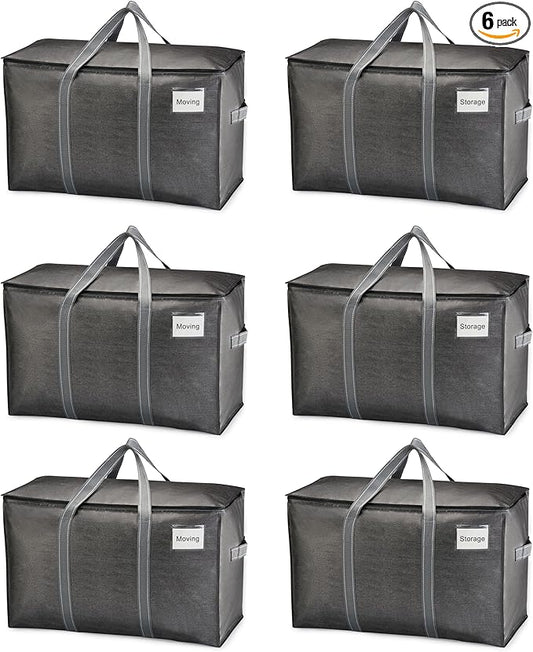 VENO 6 Pack Moving Bags and Large Christmas Storage Bins with lids. Alternative to Moving Boxes, Packing Supplies for College. Extra Large Heavy Duty Totes for Packaging (Dark Gray, 6 Pack)