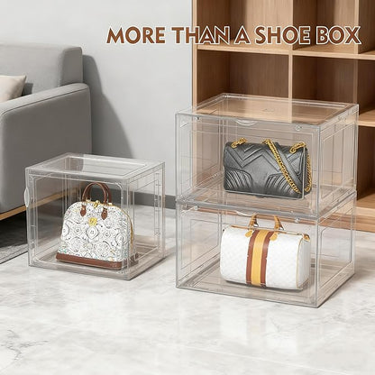 Parlynies 12 Packs Plastic Sneaker Storage Shoe Containers, Stackable Shoe Organizer with Doors, Acrylic Display Shoes Boxes