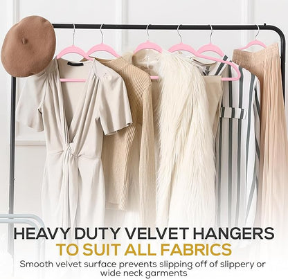 Techzoo Premium Velvet Hangers 50 Pack Ultra Thin Non Slip Adult Felt Space Saving Suit Hanger for Closet Heavy Duty Coat Pants Jackets Dress Hangers 360° Swivel Hook Hold Upto 10 lbs Pink