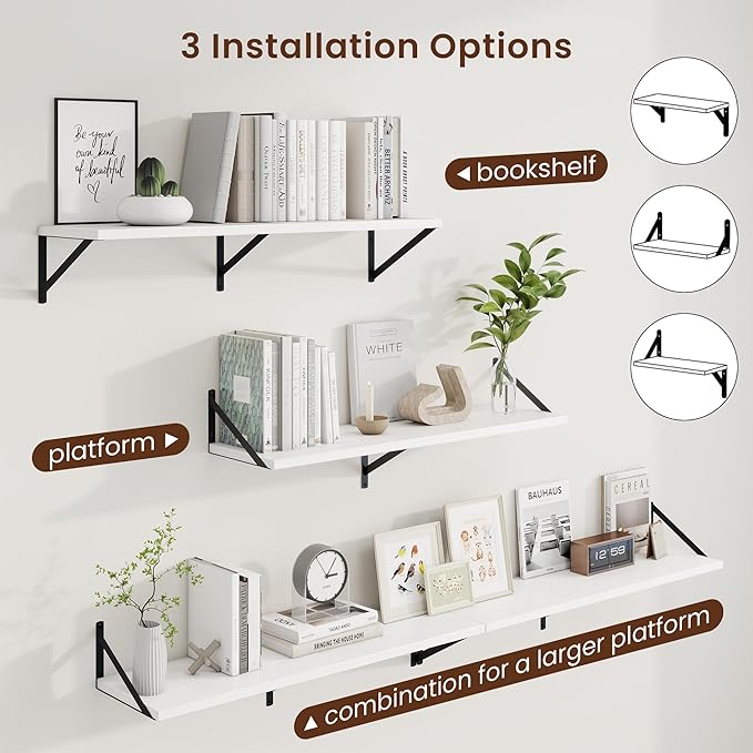 Axeman Deep Floating Shelves | 36 Inch White Wall Shelves Set of 2 | 10 Inch Deep Wood Floating Shelves for Wall | 36" W x 10" D White Shelves for Living Room Bathroom Kitchen