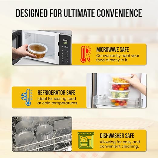 OCS Parts Round Plastic Deli Containers with Lids | Stackable, Microwavable, Freezer and Dishwasher Safe BPA Free Food Prep and Storage Containers
