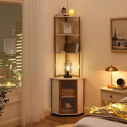 VECELO Corner Cabinet, Tall Storage Shelf, Bookshelf Display Shelves Rack for Living Room, Kitchen, Balcony, Small Space