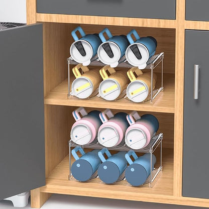 IEEK Plastic Stackable Bottle Storage Holder Rack,Free-Standing Water Bottle/Wine and Drink Organizer Shelf for Kitchen Cabinet,Fridge,Countertop,Pantry,Freezer,2 TiersX3 Bottles,Clear
