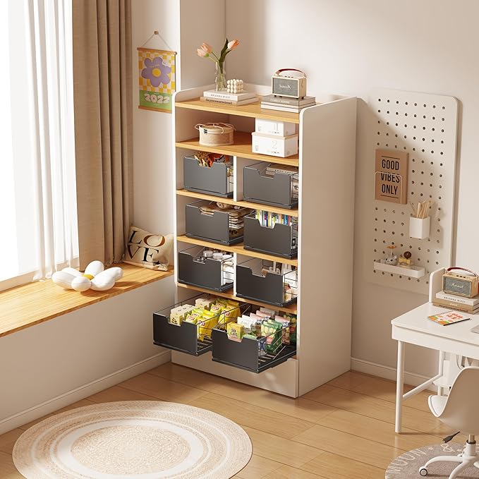 NETEL Pull Out Cabinet Organizer, 4 Pack No Drill Slide Out Drawers for Kitchen Cabinets, Metal Pantry Pull Out Shelves, Kitchen Cabinet Organizer, Pull Out Home Organizers,11.8"W X 20.86"D X 6.9"H
