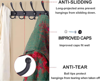 Dseap Coat Rack Wall Mounted - 5 Tri Hooks, Heavy Duty, Stainless Steel, Metal Coat Hook Rail for Coat Hat Towel Purse Robes Mudroom Bathroom Entryway, Green
