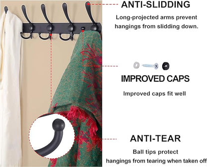 Dseap Coat Rack Wall Mounted - 5 Tri Hooks, Heavy Duty, Stainless Steel, Metal Coat Hook Rail for Coat Hat Towel Purse Robes Mudroom Bathroom Entryway (Blue, Pack of 2)