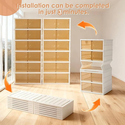 Folding Shoe Rack Storage Device,Large Plastic Folding Shoe Cabinet, Easy to Assemble Shoe Rack Storage Cabinet with Transparent Door Magnetic Buckle (6 Layers, 2 Groups, 24 Pairs)