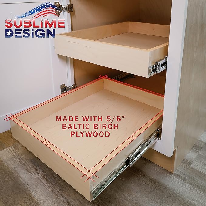 Sublime Design - Standard Size - Pull Out Kitchen Drawers | Slide Out Shelves for Kitchen Cabinets | Pull Out Home Organizer (Bottom Mounting, 14 Inch W/Drawer Slides (13” Drawer Box))