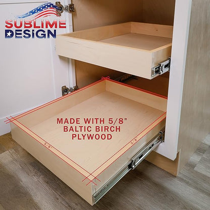 Sublime Design - Standard Size - Pull Out Kitchen Drawers | Slide Out Shelves for Kitchen Cabinets | Pull Out Home Organizer (Bottom Mounting, 23 Inch W/Drawer Slides (22” Drawer Box))