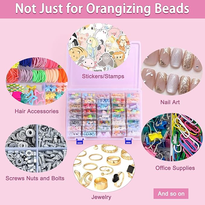 Funtopia 40 Pcs Bead Organizers and Storage, Small Clear Plastic Storage Containers with Lids, Mini Transparent Organizer Boxes for Jewelry, Toys, Beads, Small Parts and Crafts Accessories