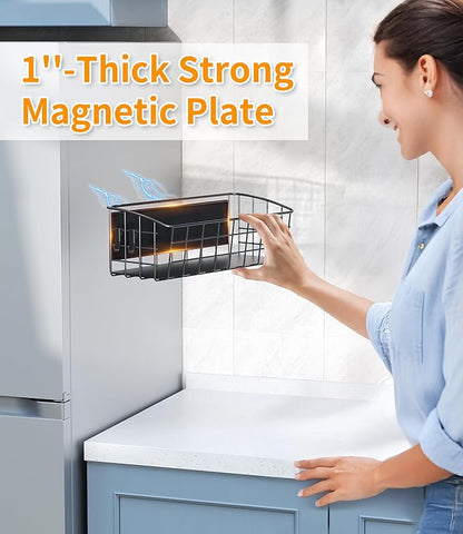 Magnetic Shelf for Refrigerator 1-Pack, Strong Magnetic Spice Rack with Removable Hook for Kitchen Storage, Fruit Potato Onion Storage Shelves, Large Magnetic Basket Organizer for Fridge Oven Laundry