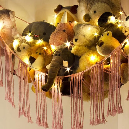 Stuffed Animal Storage Hammock Corner X-Large with LED Light - Baby Hammock Hanging Holder Plushies Net for Stuff Animals Organizer - Cute Room Decor Aesthetic Kids Toddler Nursery Bedroom