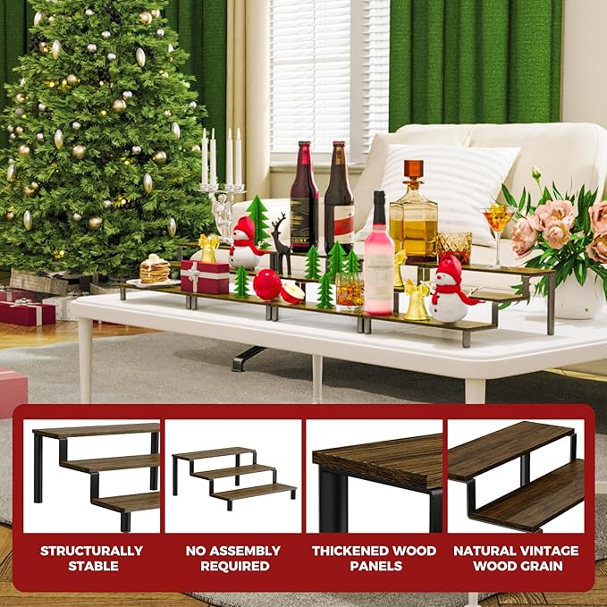 4 PCS Wooden Display Riser Stand, 3-Tier Perfume Organizer Stand, Spice Rack Organizer, Figure Stand, Coffee Syrup Rack Organizer, Home Bar Display