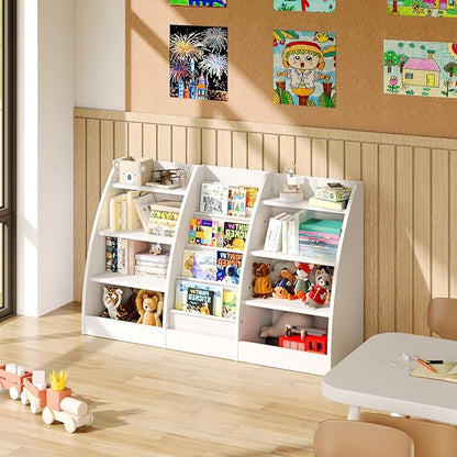 4 Tier Kids Bookshelf, 4 Layer Sling Kids Book Shelf for Kids Rooms, XXL Wood Children Bookcase,Baby Storage Book Rack,Toddler Bookshelf, Book and Toy Organizer,Book Display Shelf for Bedroom, Nursery