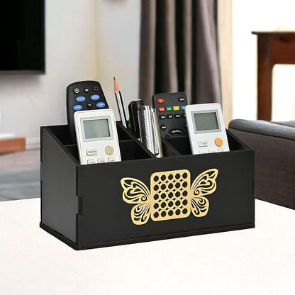 GKD wooden Remote Stand with 5 Sections | Remote Holder for Living Room, TV, and AC | Stationary Organizer | 5 in 1 | Ideal for Home and Office (Black Butterfly)