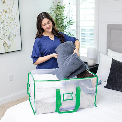 CLOZZERS Storage and Moving Bags - Heavy Duty, Dust Protection and Water Resistant, Durable Zipper Closure and Sturdy Handles Best Moving Boxes Alternative (Green, 6 Pack)
