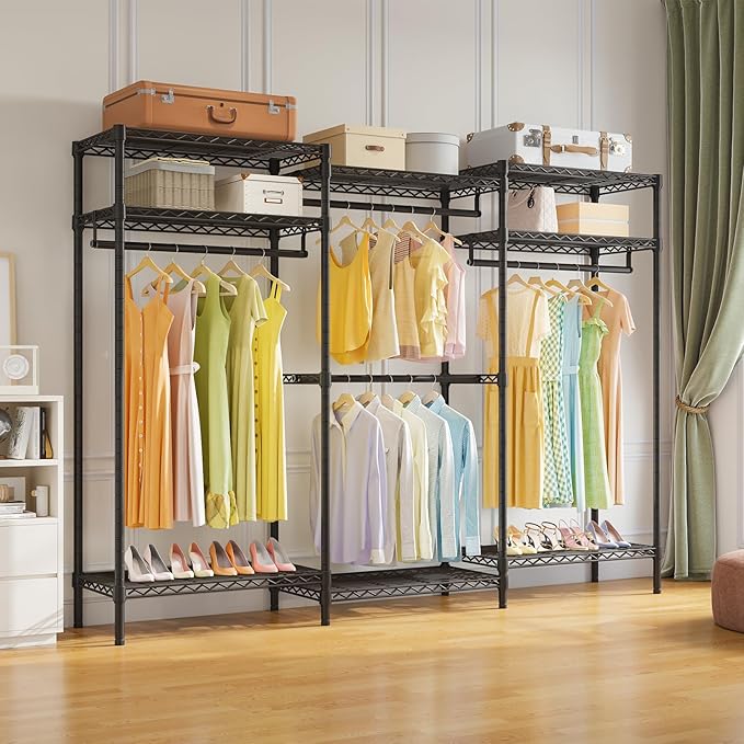 VIPEK V5i Plus Wire Garment Rack Heavy Duty Clothes Racks for Hanging Clothes, Large Free Standing Wardrobe Closet Metal Clothing Racks with Adjustable Shelves for Bedroom, Black