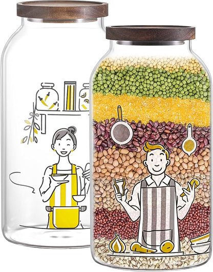2 PCS Large Glass Jar With Lid Glass Food Storage Jars with Airtight Lid for Flour,Sugar,Coffee,Rice, Nutsand More(1 gallon/4000 ml)