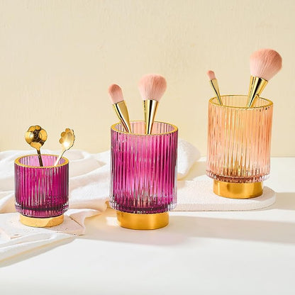 LEICURACE Makeup Brush Holder Organizer,Toothbrush Holders,Desk Pen Pencil Holder,Multifunctional Vintage Glass Brush Cup(A3-25-US)