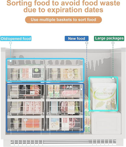 UMDONX 4 Pack Expandable Freezer Organizer Bins Large Freezer organizer Bins Stackable 11.4" Expand to 17.9", Fit 10 to 20 Cu.FT Black